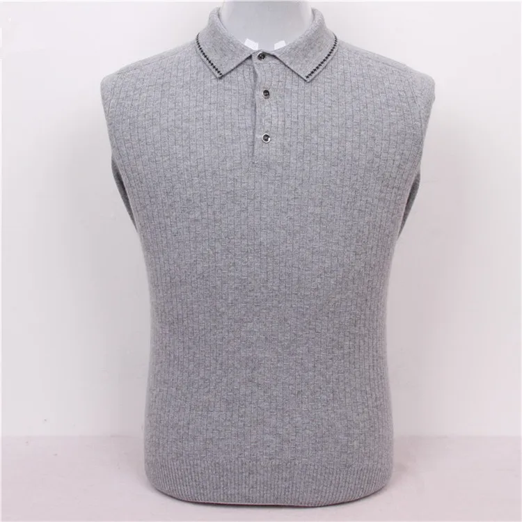 Мужской пуловер из козьей шерсти супер большой с темными полосками 100% воротник