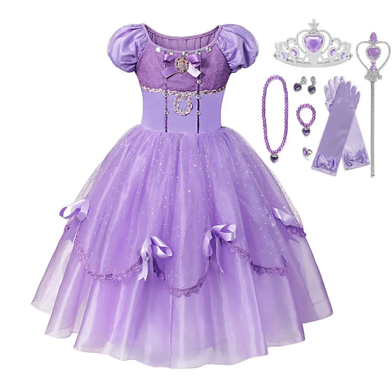 Sofia Dress Set 01 MUABABY роскошное платье Софии для девочек; летнее платье принцессы; детское бальное платье; 4 слоя; Длина до пола; карнавальный костюм Рапунцель - Цвет: Sofia Dress Set 01