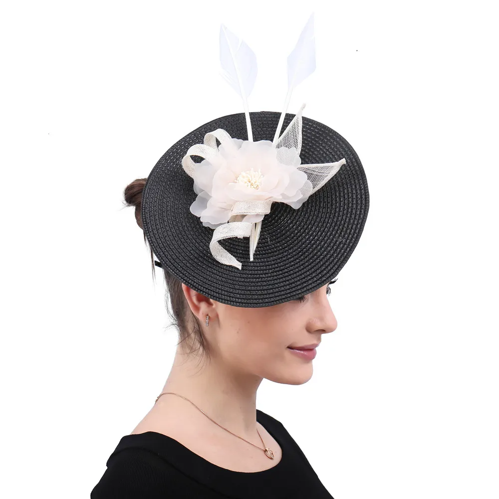 

Ivory Fascinator Hats Elegant Women Feather Headwear Ladies Cocktail Headband For Kentucky Derby Wedding Party Hair Accessories