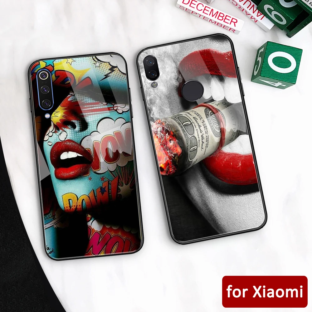 Чехол для Redmi K20 стеклянная задняя крышка redmi note 7 чехол с поцелуями и губами Xiaomi mi 5