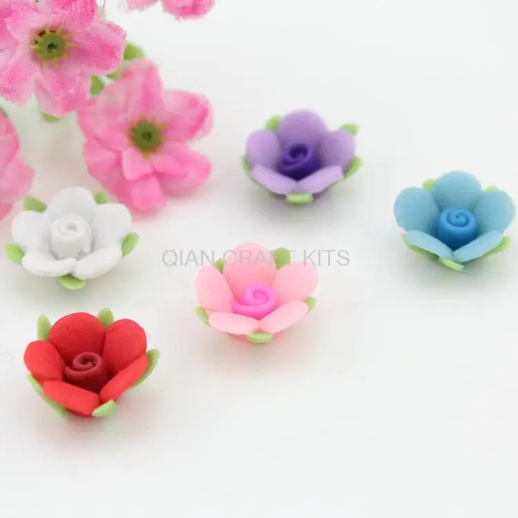 

150pcs Mixed 3 Tone Polymer Clay Flower Beads Rose Flower Beads Cabochons 14mm DIY Pendant cell phone decor polymer clay