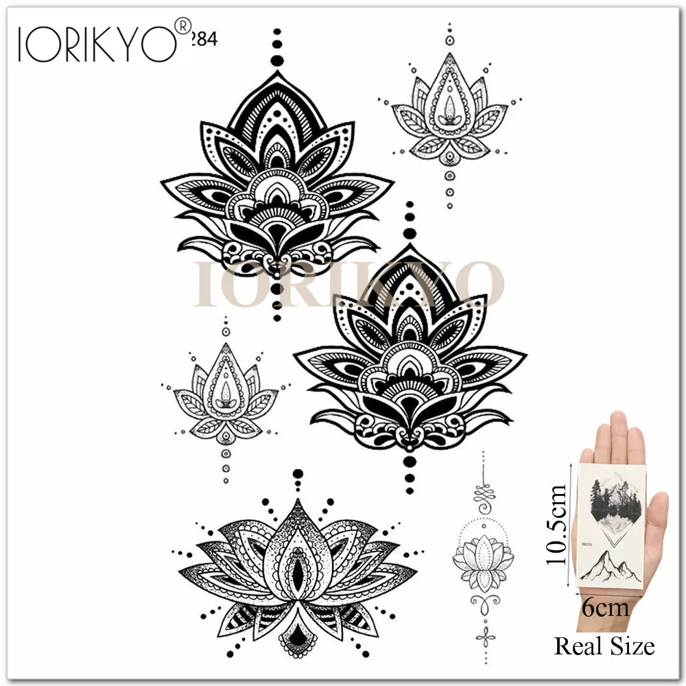IORIKYO кружевные узоры из хны черные женские наклейки для временных татуировок