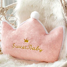 Pink crown Модные подушки в форме короны, звезды, сердца, Луны, облаков, полностью набитые плюшем, декоративная шаровая подушка с надписью, реквизит для девочек, кремовый, розовый, синий - Цвет: Pink crown