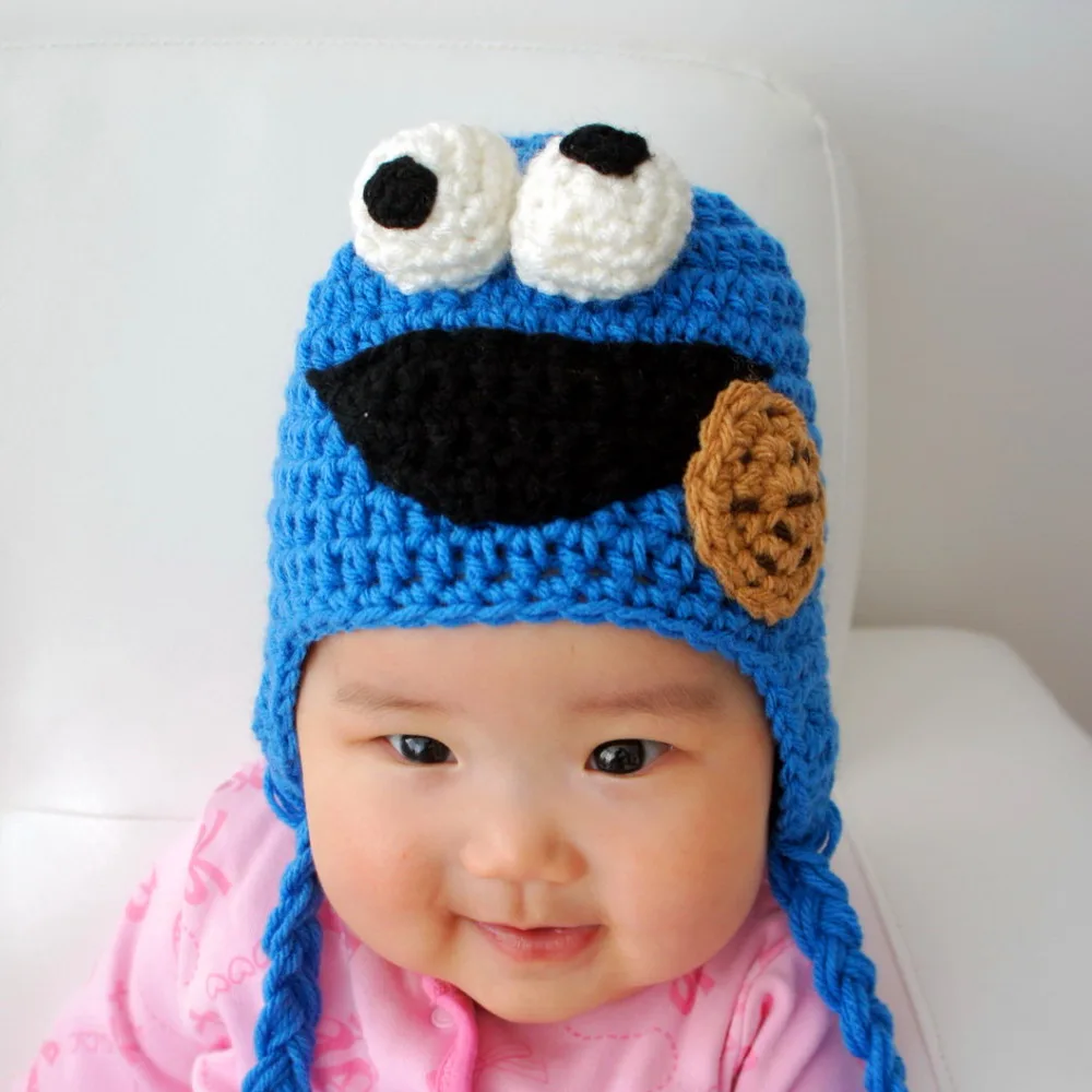 

free shipping, Halloween cartoon Sesame street monster hat , Crochet sesame street cookie monster baby hat Beanies Christmas