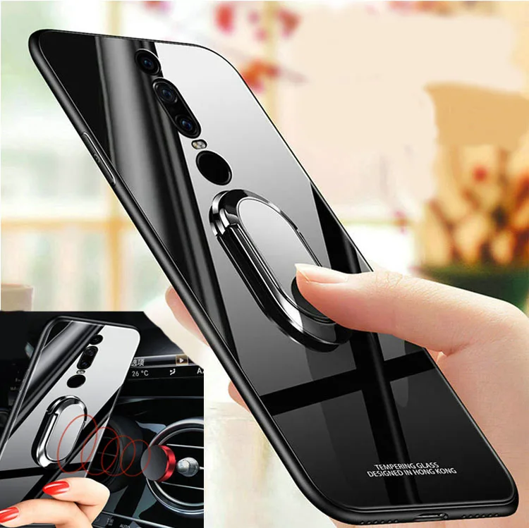 

For Huawei Mate RS Glass Case Luxury silicone Frame+Glass Back Cover For Mate RS PORSCHE DESIGN Car Magnet Holder Coque Fundas