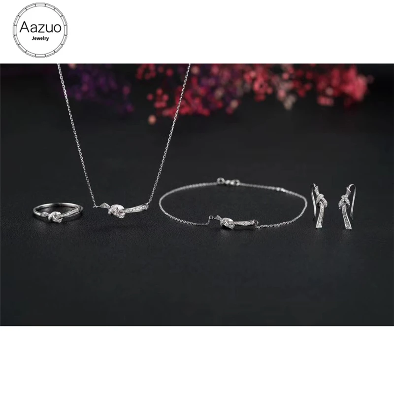 Серьги Aazuo из белого золота 18 К настоящий Ювелирный Комплект Au750 с бантом кольцо