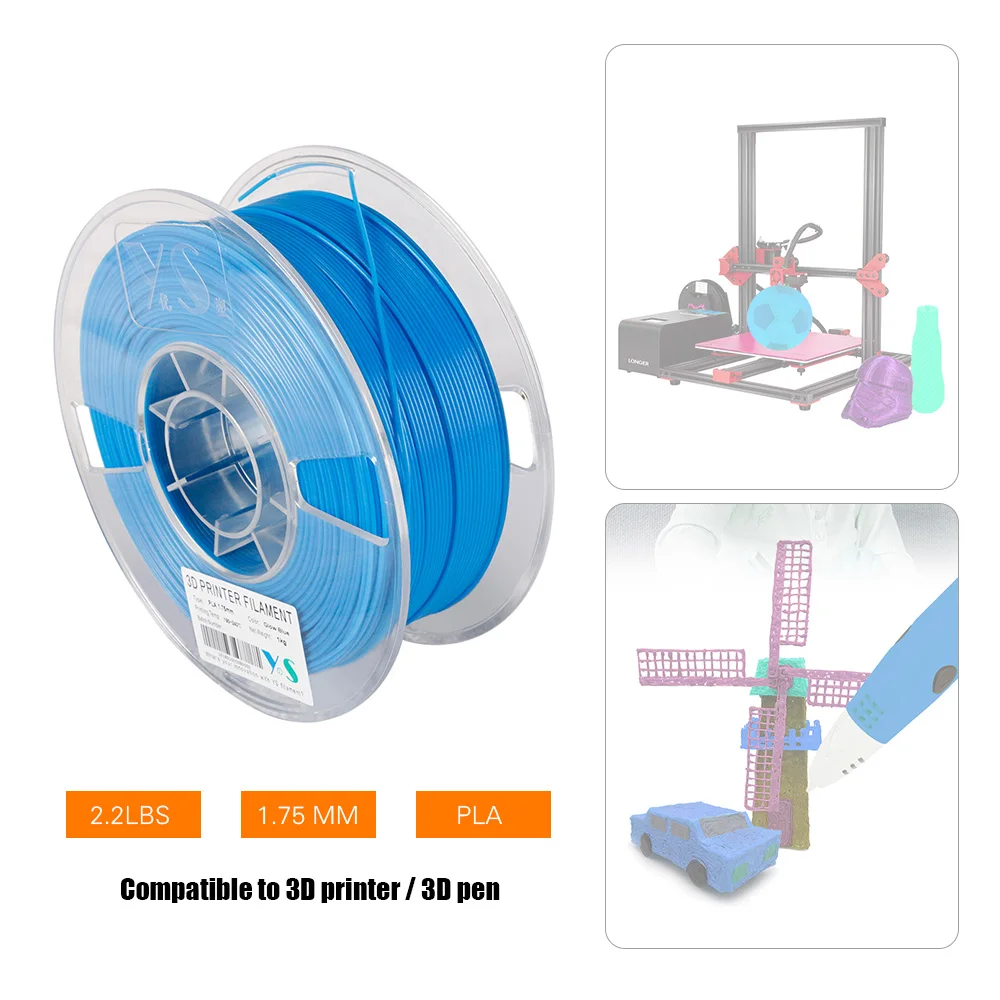 YouSu 3D PLA Filament 1.75MM High Tenacity Glow in the Dark Filaments Printing Consmables for 3D Printers 1KG Spool