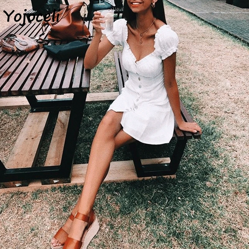 Yojoceli/2019 летнее плиссированное платье с открытыми плечами женское мини на