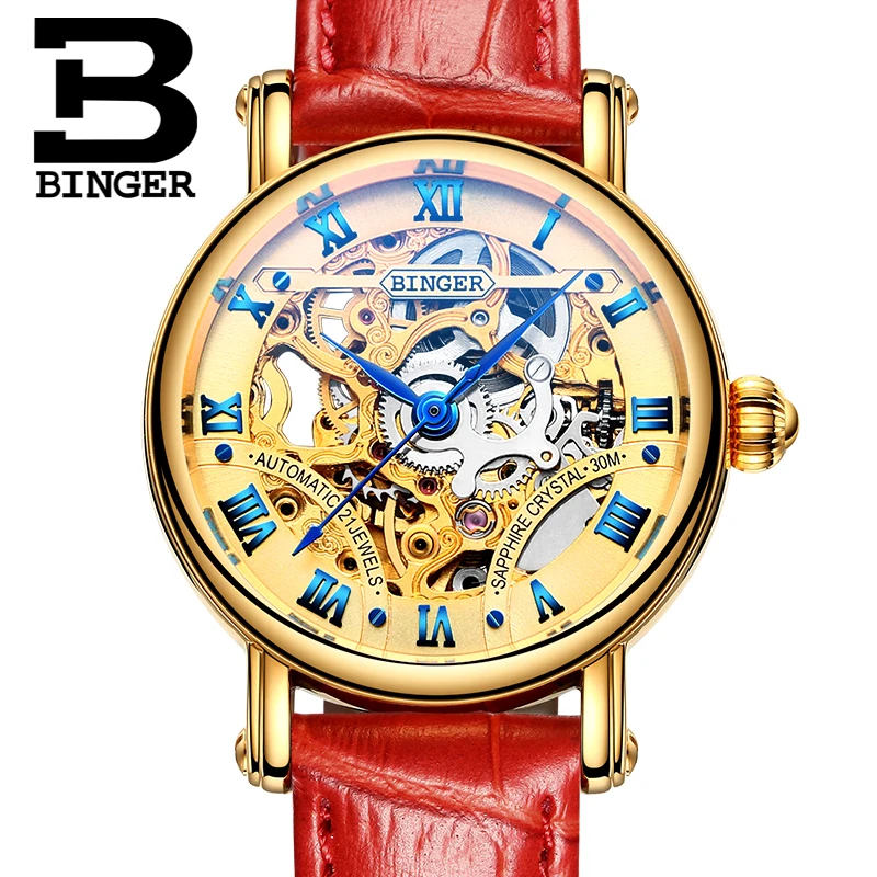 

BINGER Automatic Watches Couple Watch Skeleton Women Watch Famous Brand New Fashion Ladies Dress Clock Men Wristwatch B-5066M