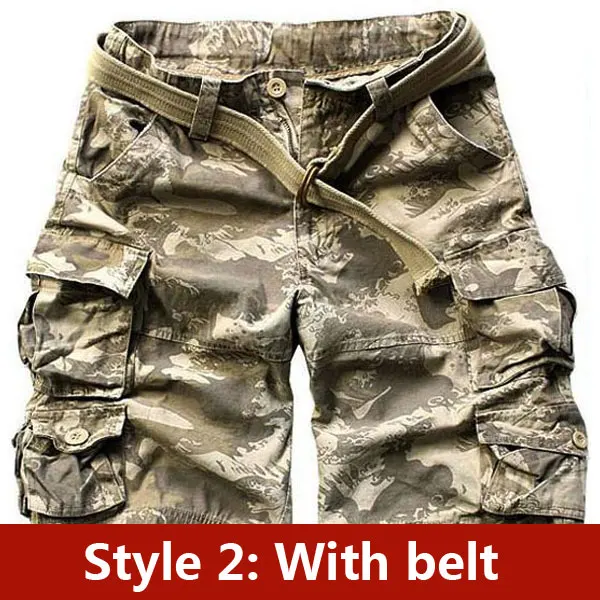 2 Pale Camouflage Летние мужские шорты, стиль, высокое качество, мужские шорты-карго, повседневные шорты с ремнем, 10 цветов, Размеры s M L XL XXL XXXL - Цвет: 2 Pale Camouflage