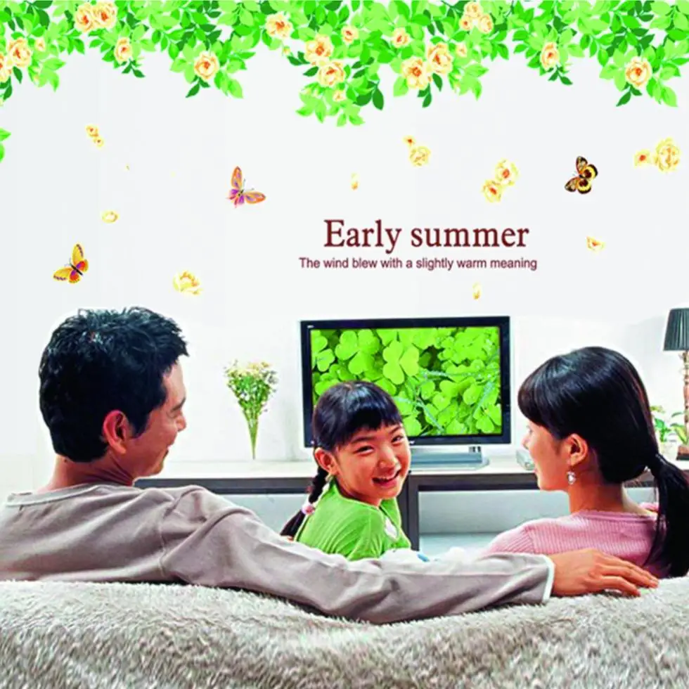 

New removable vinyl wall stickers 1pcs freeshipping early summer green flowers home decor TV wall decals ABQ9701