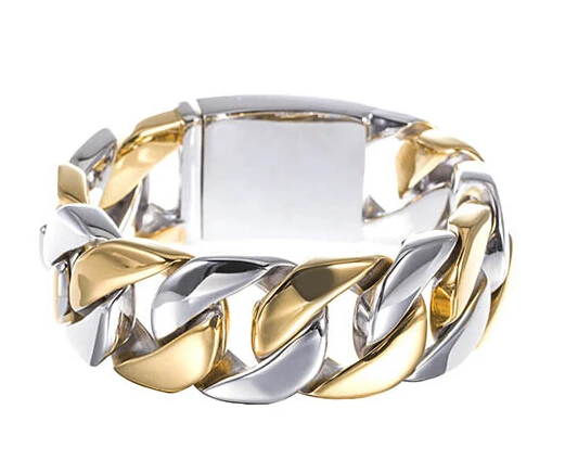 

24mm Heavy Punk Stainless Steel Biker Bracelet Jewelry Hiphop Mens Gold Curb Cuban Chain Bracelets Bangle Pulseira Masculina