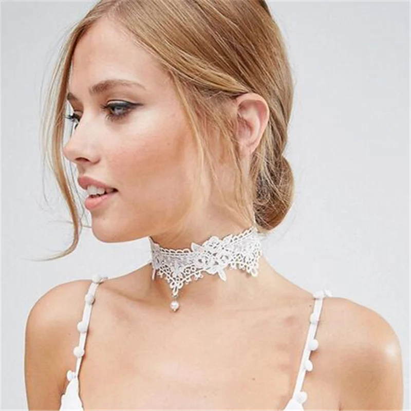 ZCHLGR эластичные ожерелья Чокеры для женщин черные кружевные полые цветочные