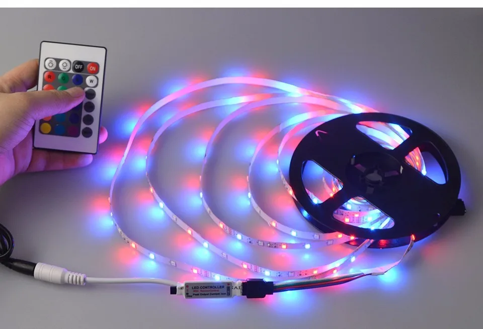 RGB SMD светодиодные полосы 2835 не водонепроницаемые 10 м 600 светодиодный s цветная лента+ 24key ИК пульт дистанционного управления+ 12 В 2A ЕС США источник питания