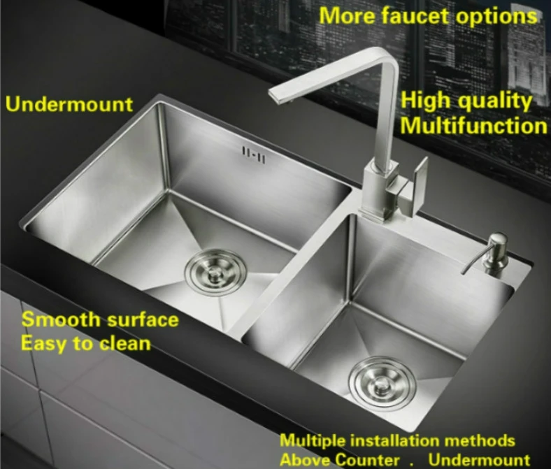 Стильная маленькая кухонная мойка Vogue с двумя отделениями, удобная для мытья овощей, из прочной нержавеющей стали 304, 78x43 см, с бесплатной доставкой.