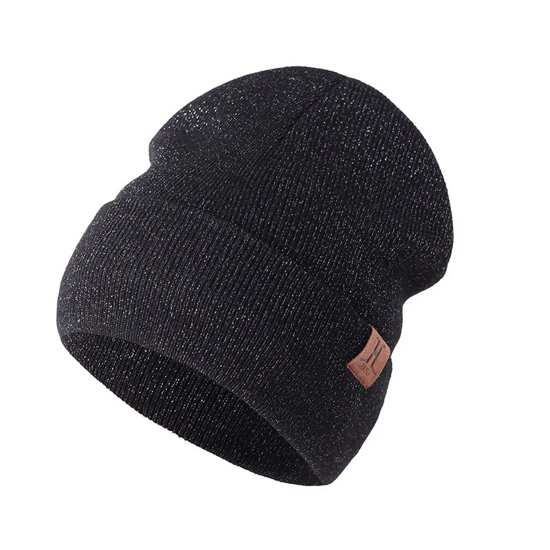 black B Женская шапка Beain тёплые вязаные шапки шерсть зима осень Skullies Beanie hat Женские однотонные черные женские уличные шапки - Цвет: black B