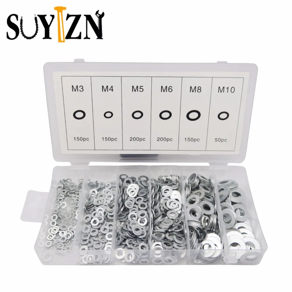 900 шт. металлическая кольцевая прокладка плоские шайбы ассортимент M3 M4 M5 M6 M8 M10
