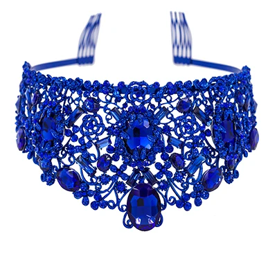 royal blue Новинка года LAN дворец высокое качество День Святого Валентина Императорская корона для вечерние украшения для помолвки и свадьбы - Окраска металла: royal blue