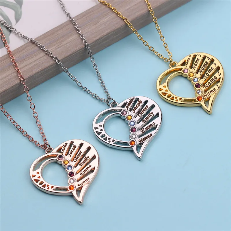 Personalized Family Love Pendant Necklace With Birthstone New Arrival Brthstone Pendant Custom Any 2/4/6 Name
