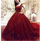 Роскошные Красные Свадебные платья Vestido De Noiva 2022, кружевные свадебные платья с 3D цветами, свадебные платья со шлейфом в стиле часовни
