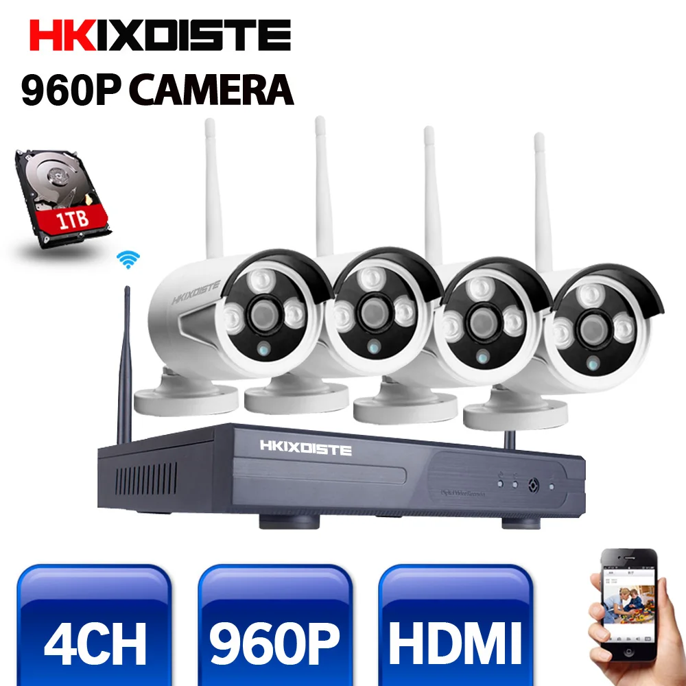 

4-канальная система видеонаблюдения 960P NVR 4 шт. 1,3 Мп ИК наружная беспроводная P2P Wi-Fi IP камера видеонаблюдения комплект видеонаблюдения 1 ТБ HDD