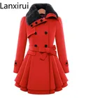 Модное женское осенне-зимнее теплое шерстяное пальто Верхняя одежда средней длины с меховым воротником Повседневная Толстая куртка пальто