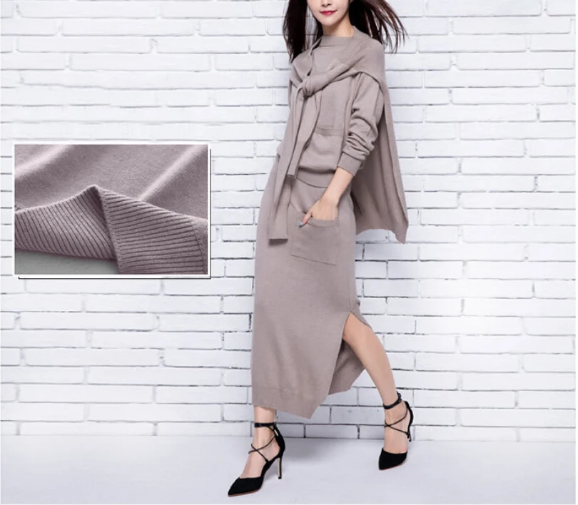 3 предмета кашемира платье Лидер продаж Винтаж классические ботильоны Длина