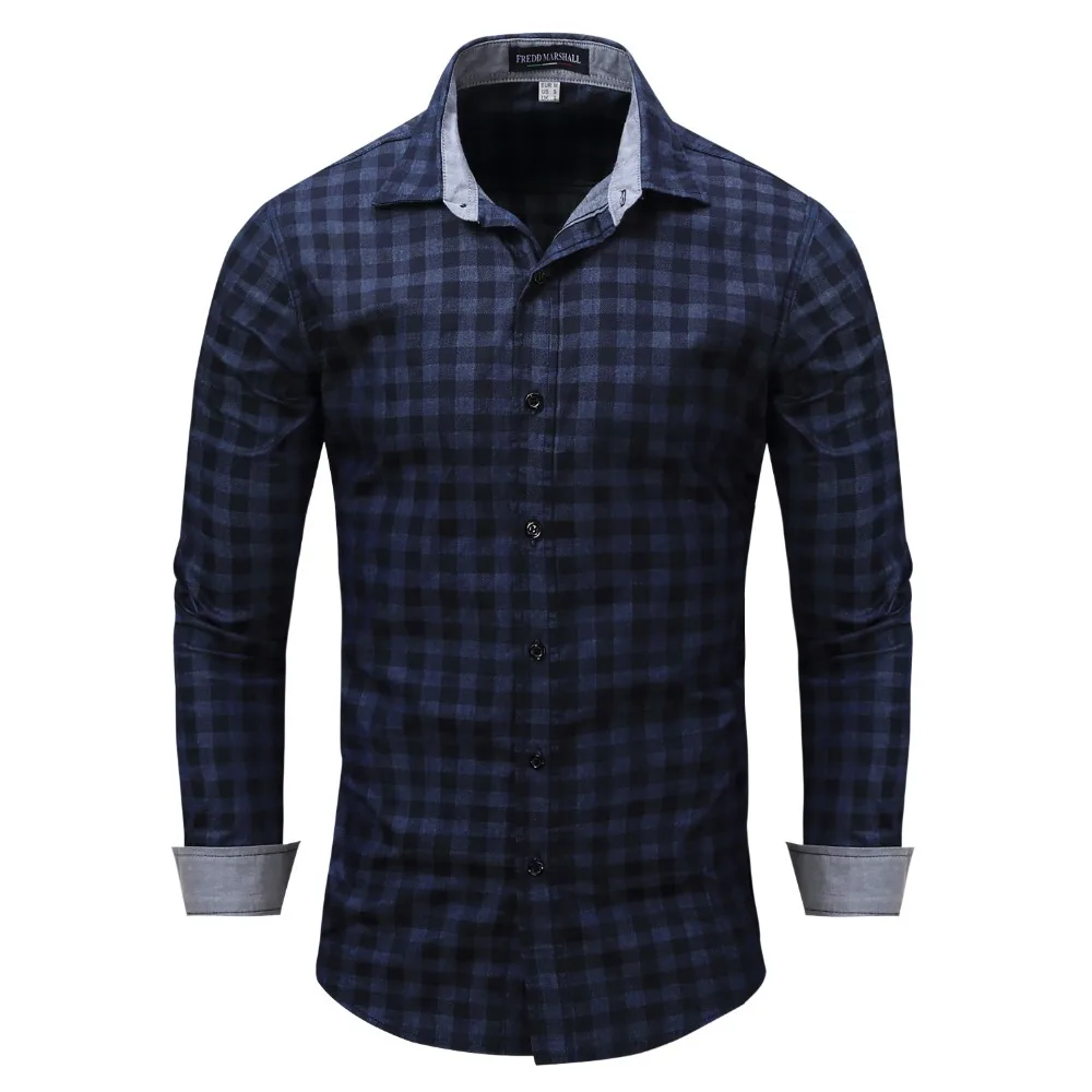 Рубашка мужская с длинным рукавом модная сорочка из чистого хлопка в клетку для