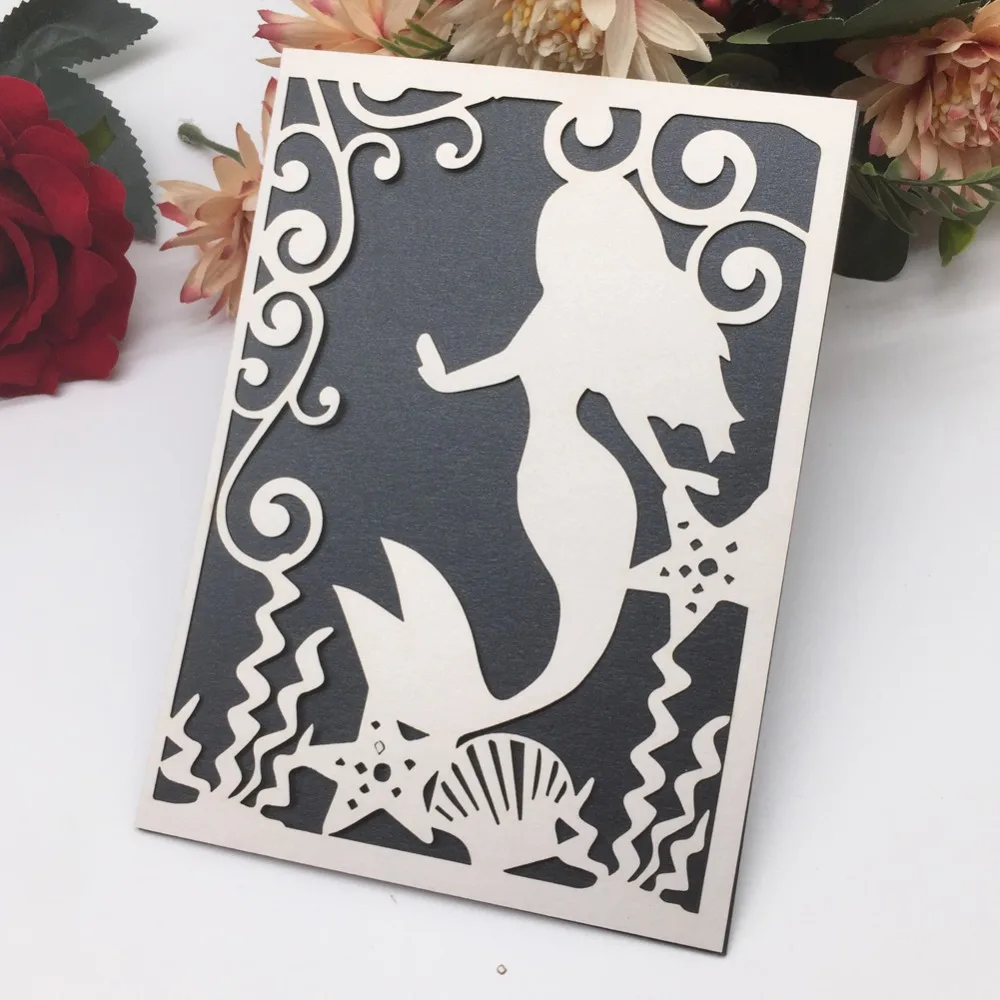 

30Pcs/Lot Laser Cut Pearl paper Mermaid Party Wedding Invitations Card Birthday Greeting Card mermaid Invite Carnival Supplies