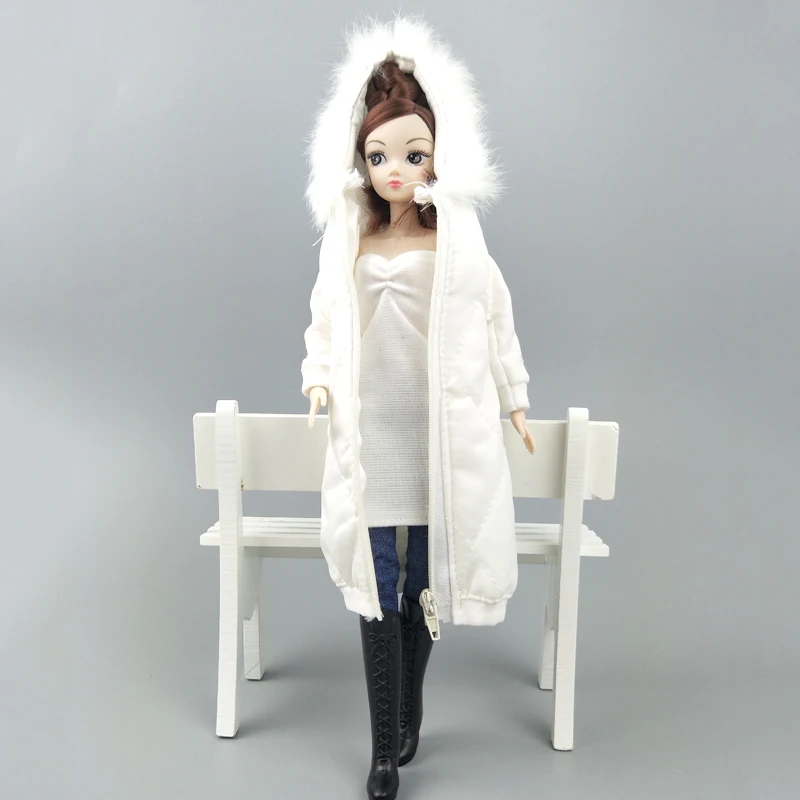 Белая зимняя одежда длинное пальто для куклы Барби платье парка 1/6 BJD куртка 1:6