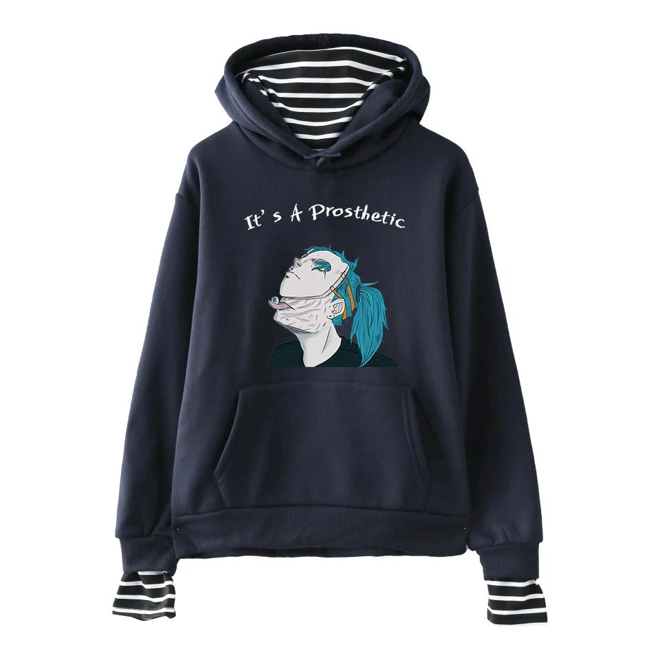 navy blue sally top Поддельные из двух частей женские Sally Face толстовки для девочек и мужчин пэчворк полосатый поддельные из двух частей Толстовка Пуловер XXS-XXL - Цвет: navy blue sally top