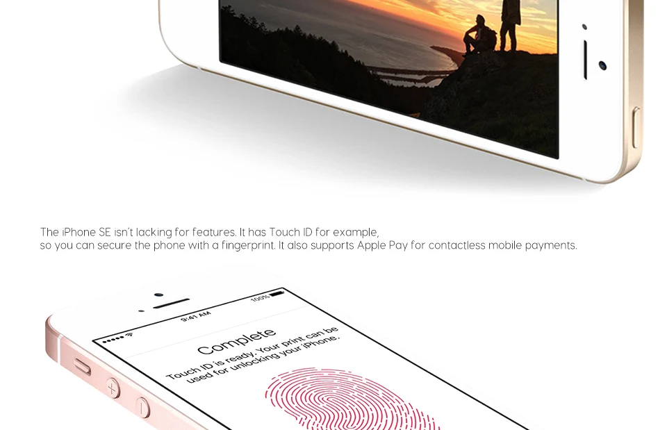 Разблокированный смартфон Apple iPhone SE с функцией отпечатков пальцев, двухъядерный процессор, 2 Гб ОЗУ, 16/64 Гб ПЗУ, сенсорный ID, 4G LTE, герметичный мобильный телефон