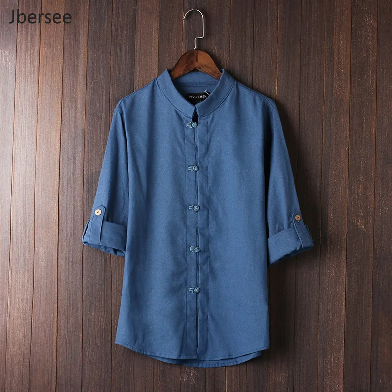 Jbersee Chinese style disc buckle Tang Mid-sleeve shirt men vintage big size 5xl linen clothing camisa masculina | Мужская одежда