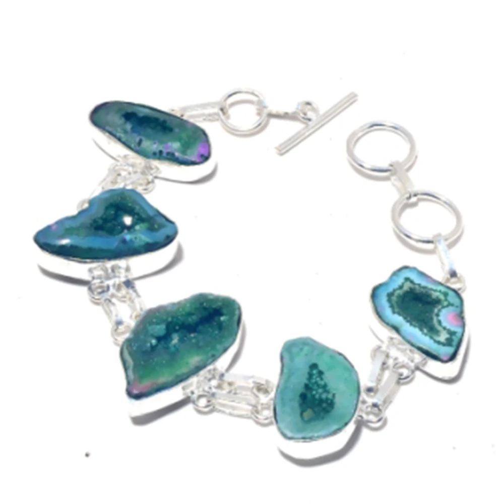 

Solar Quarts Druzy Bracelet Silver Overlay over Copper, 19cm , B3885