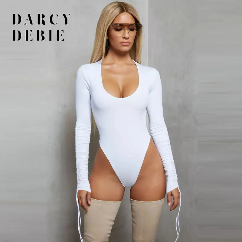 Женский комбинезон Darcydebie хлопковый Облегающий со складками и длинным рукавом
