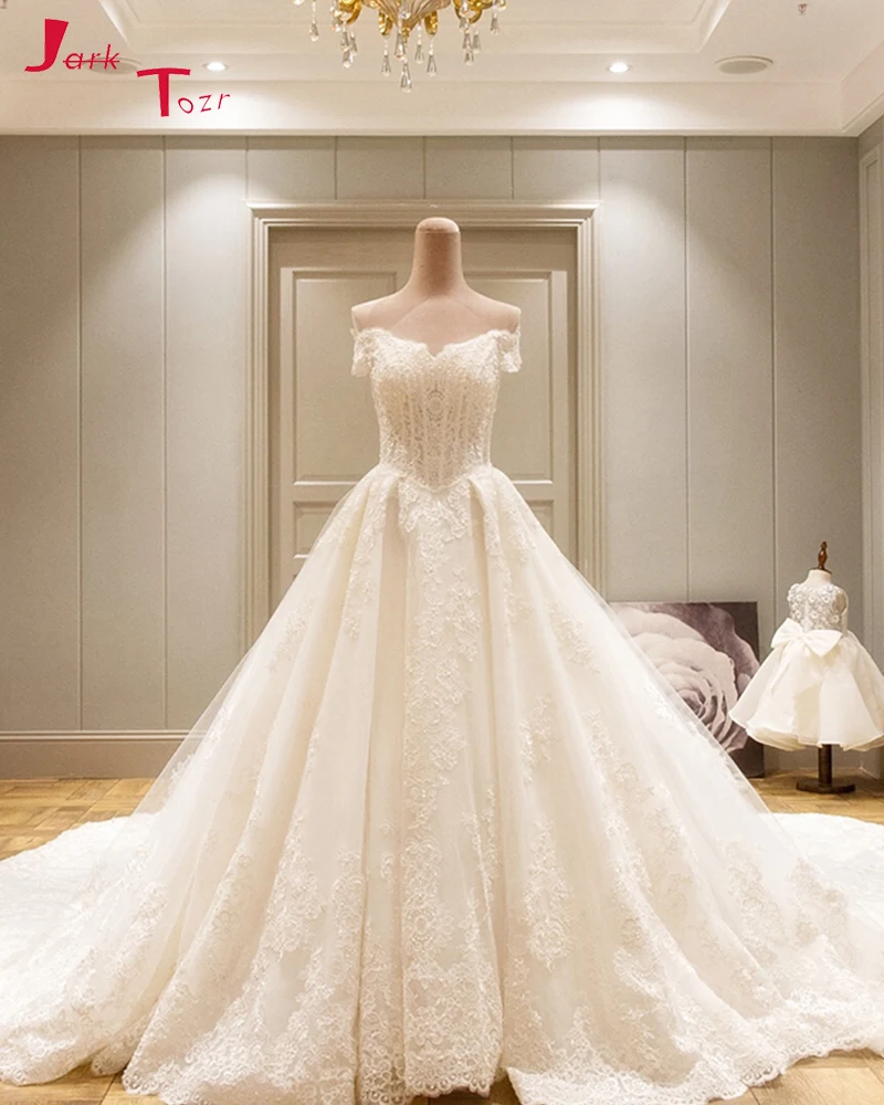 Jark Tozr Vestidos De Noiva лодка средства ухода за кожей Шеи с открытыми плечами Белый Тюль