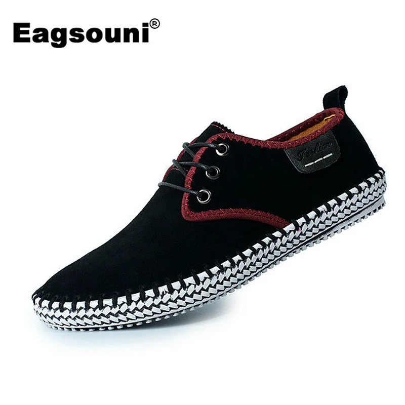 Eagsouni Brand Fashion Men Genuine Leather Shoes High Quality Cow Suede-Oxfords Sneaker Real Mens Flat Big Size | Обувь