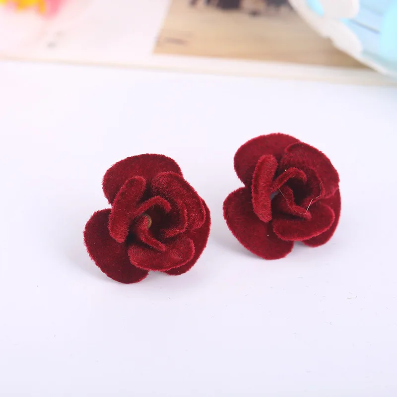 red ear needle Стиль, модные серьги-клипсы ручной работы из ткани в форме цветка розы, женские вечерние серьги с подвеской на свадьбу - Окраска металла: red ear needle