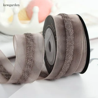 Kewgarden сэндвич кружева Марля атласная Вуаль ленты DIY брошь бант " 1,5" 5/" 15 25 38 мм вручную изготовленная лента упаковка Riband 5Y - Цвет: mid coffee