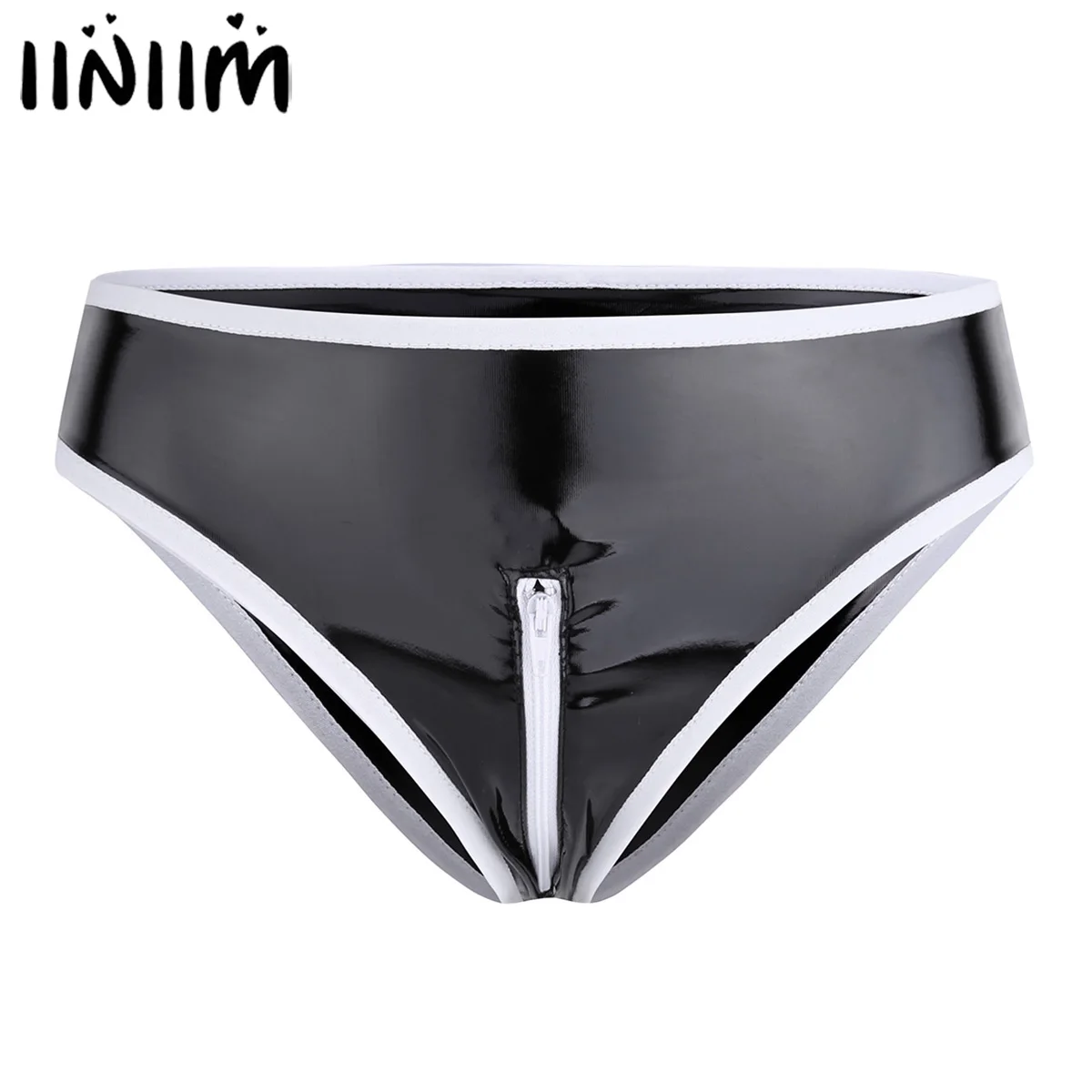 

iiniim New Hot Sale Womens Lingerie Panties Wetlook Crotchless Patent Leather Zipper Sexy Nightwear Briefs Fashion Underpants