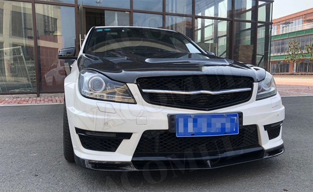 C Class Carbon Fiber Front Bumper Lip Spoiler for Mecedes Benz W204 C63 AMG 2012- FRP Head Chin Shovel Guard Car Styling