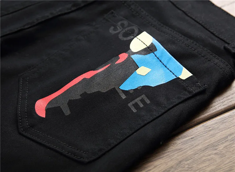 Модельер slim fit узкие джинсы стретч окрашенные Бальк мужчины брюки джинсовые принтом повседневные штаны для ночного клуба стильный уличная