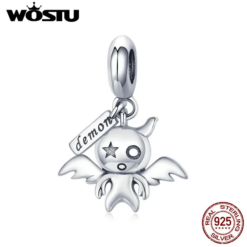 WOSTU, настоящее 925 пробы, серебряный, маленький дьявол, демон, Висячие Подвески, подходит для браслета и ожерелья, подвеска, уникальные, милые ювелирные изделия CQC975