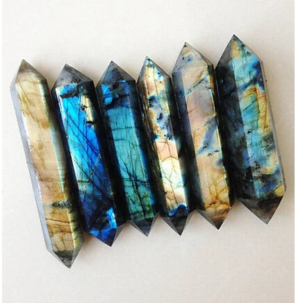 

6PCS Natural beautiful labradorite QUARTZ CRYSTAL WAND POINT HEALING