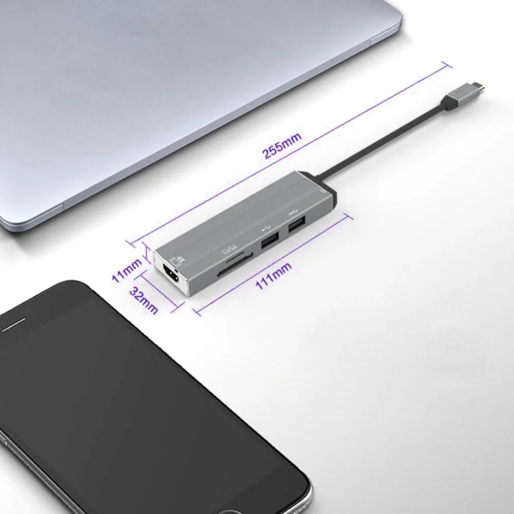 6 в 1 4K HD USB-C концентратор видео аудио кабель адаптер Тип C к HDMI usb 3,0/usb 2,0 с SD/TF кард-ридер Тип C USB концентраторы