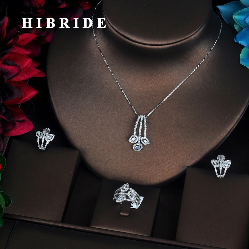 

HIBRIDE Luxury Simple Design AAA Cubic Zirconia Pave Women Jewelry Sets Wedding Bride Party Gifts Wholesale Price N-370