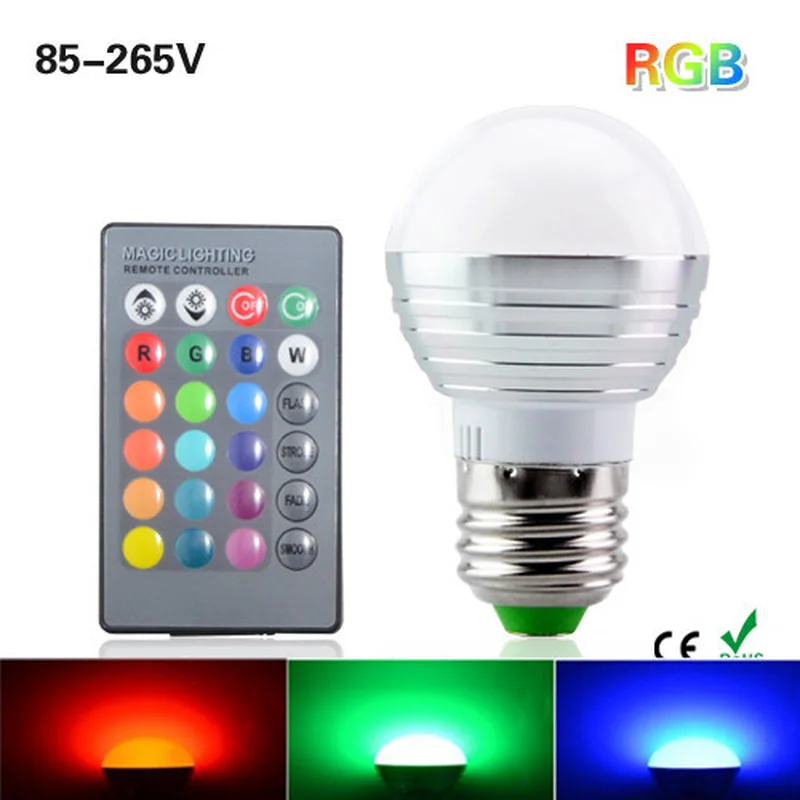 3 Вт RGB светодиодный светильник с цветными лампочками E27 с пультом дистанционного управления, для домашнего использования, вечерние, бара, сцены для отеля
