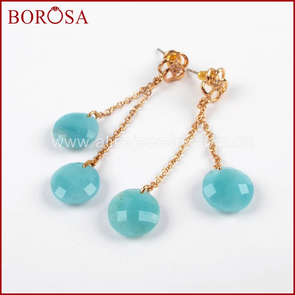 BOROSA 5 пар Позолоченные граненые серьги подвески с Amazon камнями ювелирные изделия