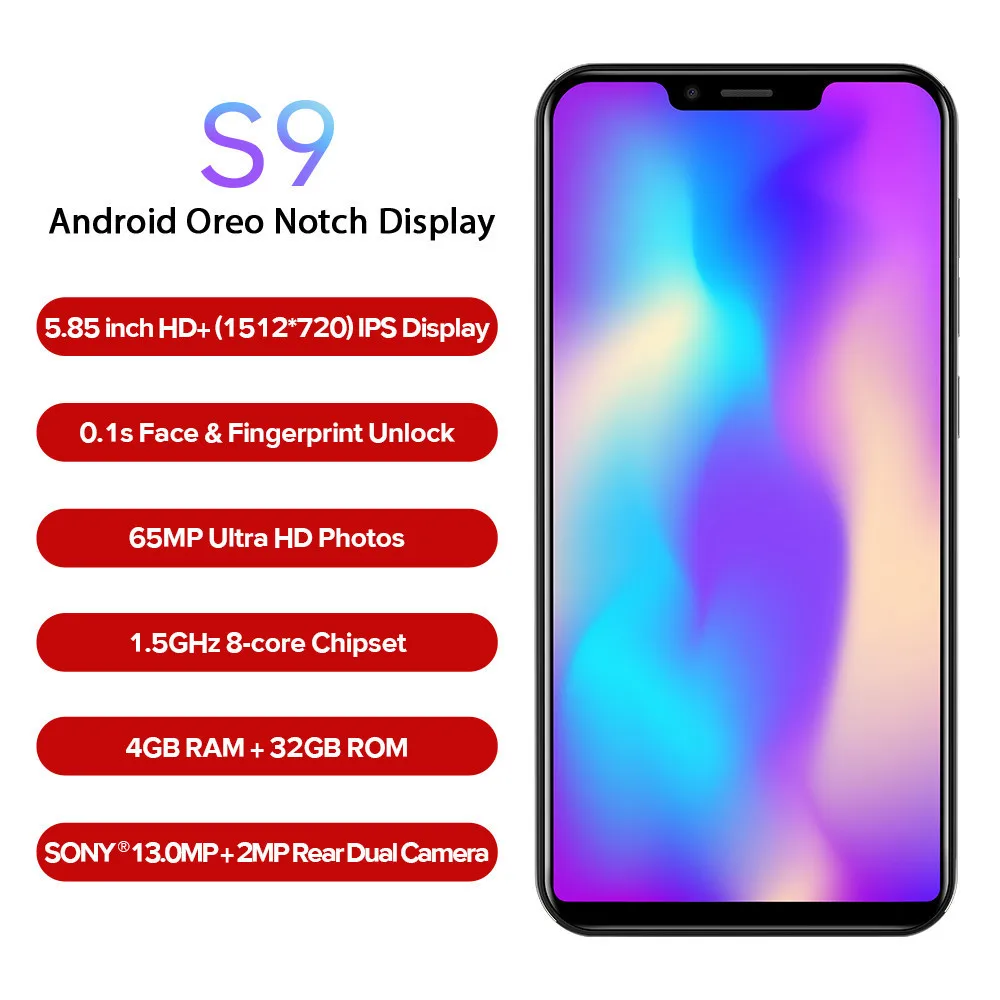 Смартфон LEAGOO S9 экран 5 85 дюйма HD + ips 19:9 Восьмиядерный процессор MTK6750 4 Гб ОЗУ 32 ПЗУ