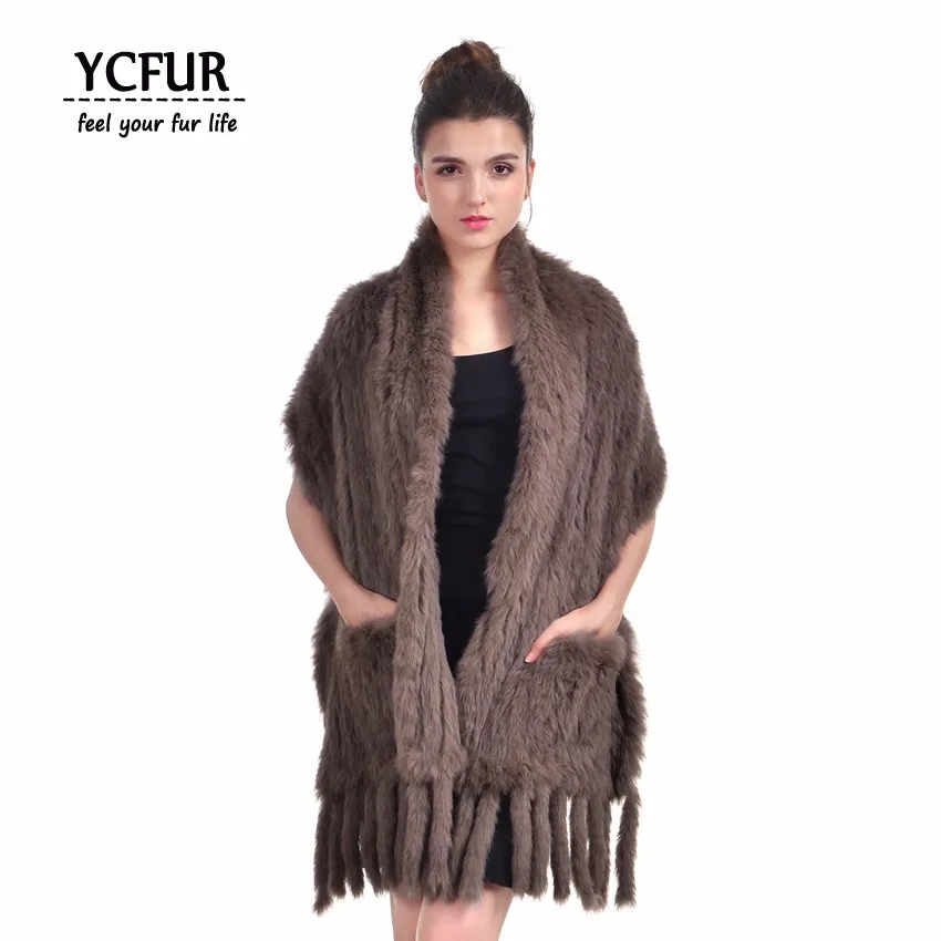 YCFUR 170 см, женские шали, шарфы, зимние, мягкие, теплые, ручная работа, вязаные, натуральный кроличий мех, шарфы, шарфы, длинный шарф с кисточками, женские